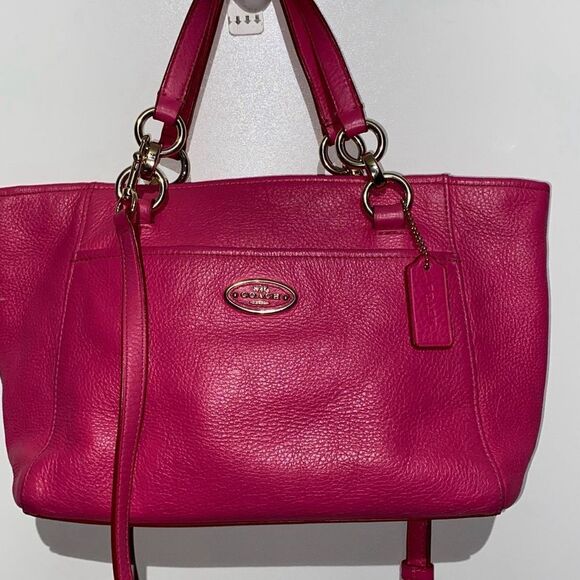 Coach Women's Pink mini Ellis Pebble Leather Chain Link Strap Satchel Handbag - Picture 1 of 14